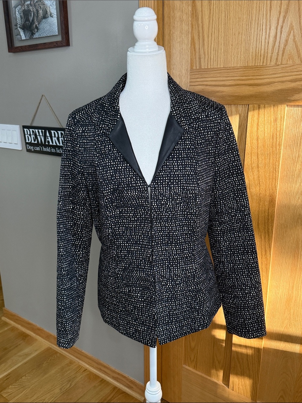 Lafayette 148 New York Black Dot-Print Zip Blazer